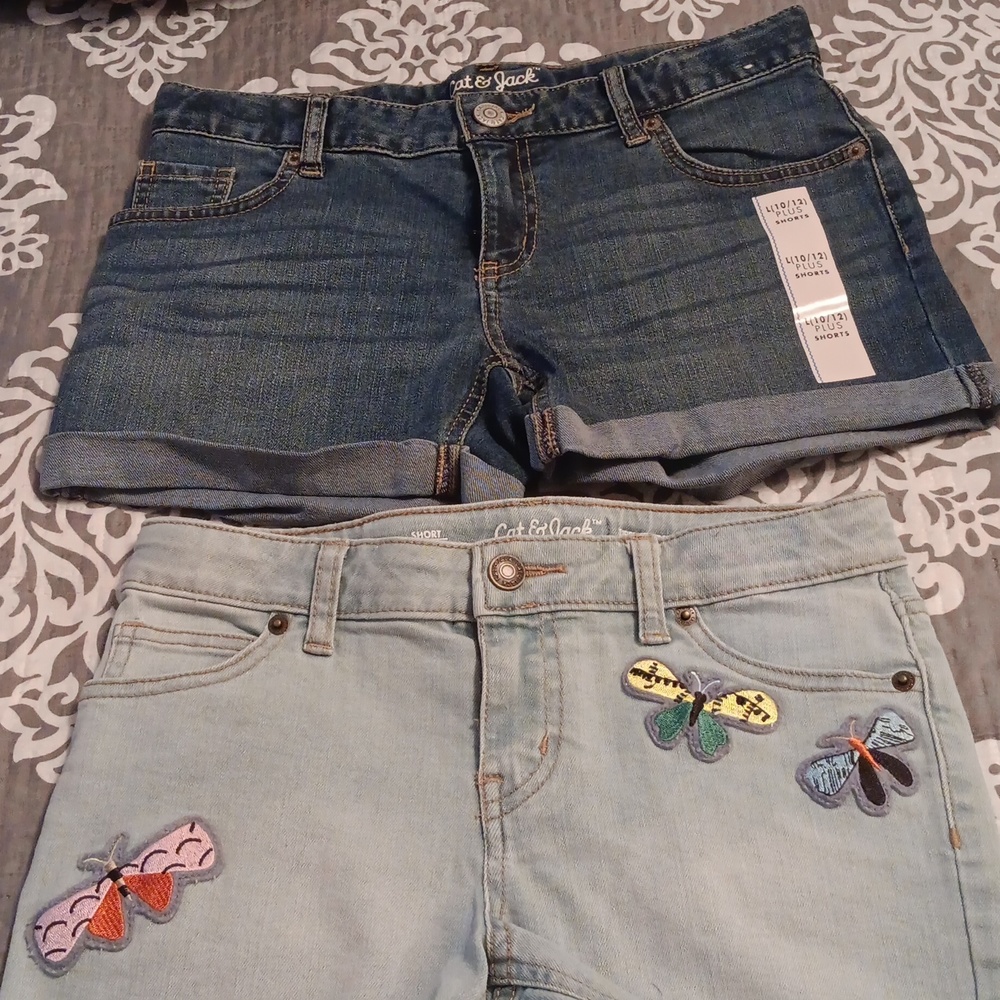 Girls size large 10 12 cat and Jack denim shorts 2 pairs